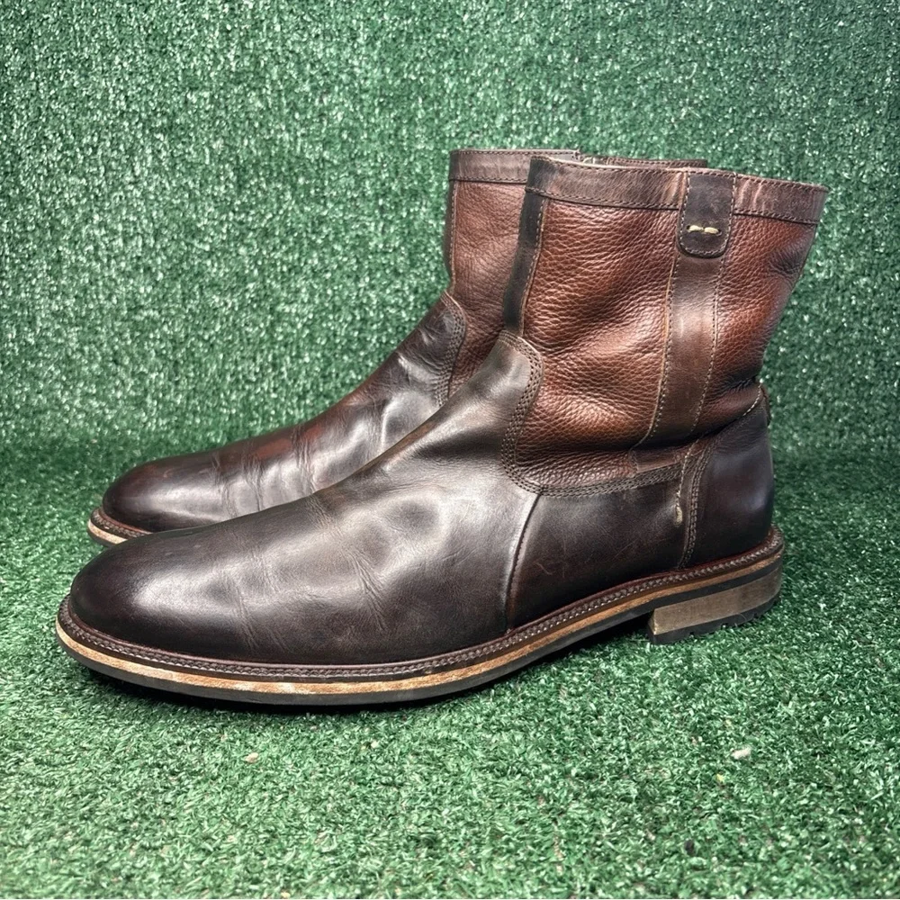 J&M 1850 Johnston & Murphy Brown Leather Shearling Zip Ankle Boot Mens Size 12 M